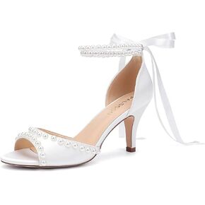Low Heel Wedding Shoes for Bride Pearl Heels Bridal Shoes Women Wedding Sandals in Kuwait