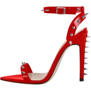 richealnini Women's Rivets Stiletto Heels Sandals with Adjustable Buckle Rivets Ankle Strap Pointed Toe Stiletto Heel Strappy Heels for Women