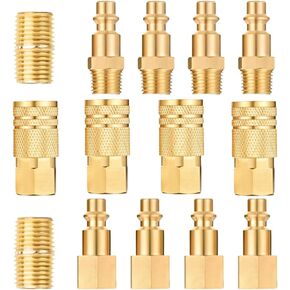 Air Hose Fittings 14 Pc Kit, 1/4" NPT Female Industrial Quick Connect Couplers, Female Plug, Male Plug and Closed Nipples, Versatile Connection Kit