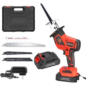 21V Cordless Reciprocating Saw (Brushless Motor),2-Speed mode Reciprocating Saw with 2Ah Battery and Charger for Wood/Metal/PVC Cuting（Compatible with Makita Battery）
