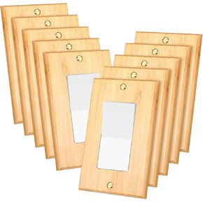 Pinkunn 10 Pieces Solid Wood Light Switch Plate Outlet Covers Bamboo Wooden Decorative Wall Plate for Bedroom Kitchen Home (Double Hole Outlet)