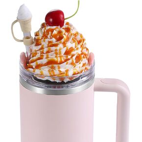 Charms for Stanley Cup Lid Accessories, Whipped Cream Stanley Tumbler Accessories, Ice Cream Charms for Stanley Cups, Topper for Stanley Cup, 40oz Lid Replacement with Silicone Straw Cover and Cup Lid