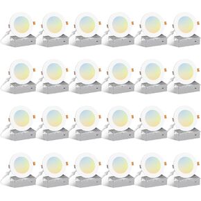 Amico 24 Pack 6 Inch 5CCT Ultra-Thin LED Recessed Ceiling Light with Junction Box, 2700K/3000K/4000K/5000K/6000K Selectable, 1000LM Brightness, Dimmable Canless Wafer Downlight, 12W Eqv 110W-ETL&FCC