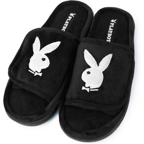 Playboy Unisex-Adult Adjustable Cozy Plush Velour Memory Foam Indoor Outdoor Soled Slipper in Sizes S-XL