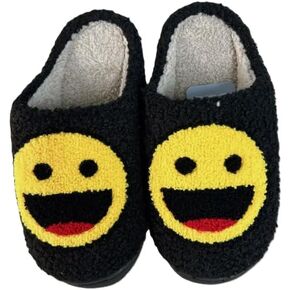SHERPA Slippers Smiley Face Women's Loft ، Dark ، Slip-On ، Slippers Outdoor Indoor ، Black ، Size M ، 7-8