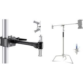 NEEWER C Stand with 4.2ft Holding Arm Pro 100% Stainless Steel, Max Height 10.8ft Air Cushion Heavy Duty Photography Light Stand for Monolight Softbox Reflector, UA048 Super Clamp Included