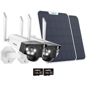 REOLINK Reolin Duo 2 with Solar Panel 2 Pack Bundle - 8MP Solar Security Camera Wireless Outdoor, 180° Ultra-Wide View, Color Night Vision, 2.4/5 GHz WiFi, Includes SD Card (128GB), Smart Detection
