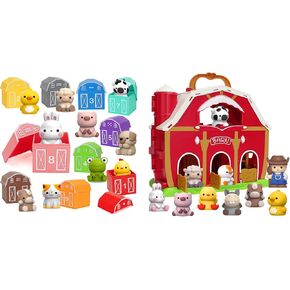 Aigybobo Learning Toys for 1,2,3 Year Old Toddlers, Farm Animals Toys+Big Red Barn Animal Playset, Montessori Fine Motor Games, Christmas Birthday Easter Gift for Baby Boys Girls Age 12-18 Months