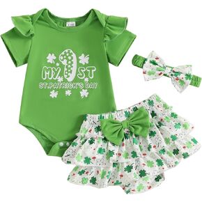 OMKZANBI لي أول سانت باتريكز يوم طفلة فتاة الكشكشة bodysuit أقواس شوروك توتو بلومر شورت الربيع