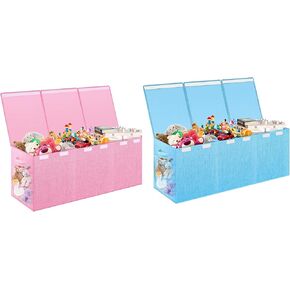 Pink Extra Large Toy Box & Blue Large Toy Chest, Collapsible Sturdy Toy storage bins Baskets Toy Box for Living Room Area for Nursery, Playroom