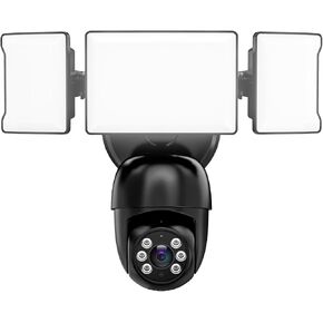 Olafus Floodlight Camera Outdoor, 4MP Smart Security Cam, 55W 5500LM Outside Flood Light Wired, Exterior Motion Sensor LED Light Fixture with 360° Pan & Tilt, Color Night Vision for House Yard Black