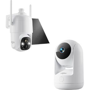 Dzees Solar Security Cameras Wireless Outdoor, 2K Battery Powered Security Camera,Pet Camera Indoor Security Camera No Subscription, 2K 360° WiFi Camera
