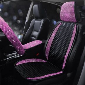 Luxury Faux Leather Car Seat Covers with Shining Rhinestone,Crystal Diamonds Auto Front Seat Cushion Covers Bling Bling Car Interior Accessories for Girls Women or Ladies Black 1 Seat