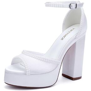 Platform Heels Wedding Shoes for Bride Ankle Strap Bridal Heeled Sandals Wedding Heels