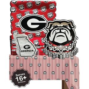 University of Georgia Bulldogs party supplies with UGA tablecloth plates and napkins (49 piece set) for graduation, football tailgating, and birthday party decorations (Serves 16) (Georgia Bulldogs)