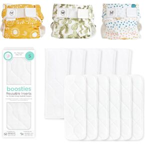 Honest Hybrid Cloth Diaper Cover + Super Boosties Reusable Inserts, Small (8-15 lbs), Cotton Muslin Honest Covers Feature Pocket-Sling, 3 Pack, Boosties Inserts 10 Count