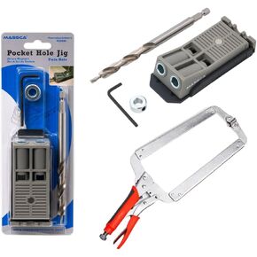 Massca Twin Pocket-Hole Jig Set + Massca 18'' Locking Face Clamp