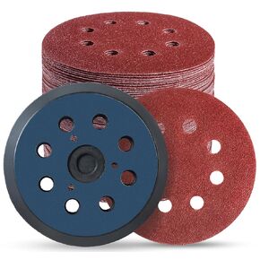 S SATC 72 PCS 5 Inch 8 Hole Hook and Loop Adhesive Sanding Discs 40 60 80 120 180 240 320 Grits +2 PCS Sander Pads