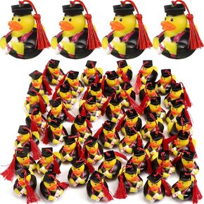 Lewtemi 12 Pieces Red Graduation Rubber Duck Bath Toy Bulk 2025 Diploma Grad Rubber Duck Favor Decoration Cake Topper for Student Gift Swimming Pool Theme