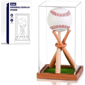 Baseball Display Case with Baseball Stand Holder, Wooden Base Baseball Case Display for Balls, UV Protected Acrylic Boxes for Display, Autographed/Memorabilia Signed Baseball Clear Display Case Cube