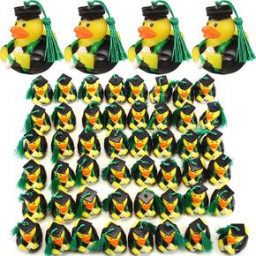 Lewtemi 24 Pcs Green Graduation Diploma Rubber Ducks 2025 Grad Rubber Duck Bulk Cake Topper for Student Bathtub Swimming Pool Theme Party Favors, 2.5 x 2.5 x 2 Inch