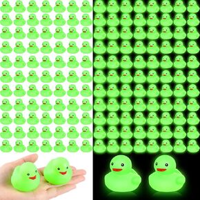 Deekin 200 Pcs 2 Inch Glow in The Dark Rubber Ducks Bulk Green Squeaky Light up Ducks Floating Bathtub Toys for Bath Bathtub Baby Shower Summer Birthday Party Favors Supplies