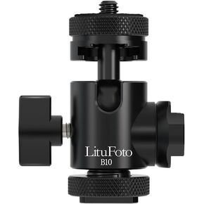 Mini Ball Head, LituFoto B10 Panoramic Tripod Head + Dual Hot Shoe Mount DSLR Camera Mount Adapter Photograph Attachment Accessories for Action Cameras Cam Smartphone Light Microphone Loading 8.5lb