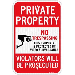 T&R (2 Pack) Large No Trespassing Sign Private Property Violators Will Be Prosecuted, Video Surveillance Sign, 18" x 12" Engineer Grade Reflective Sheeting, Rust Free Aluminum, Weather Resistant, Waterproof, Fade Resistant, 2 Pre-drilled Holes