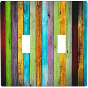 Colorful Rustic Wood Double Rocker Light Switch Cover Wall Plate 2 Gang Decorative for Home Living Room Kitchen Bathroom Bedroom