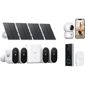 AOSU SolarCam Pro System 4-Kit + 2K Indoor Camera + 2K Doorbell Camera - No Monthly Fee