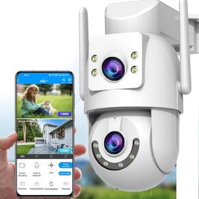 JOOAN Pro Security Camera 2Kx2 Dual Lens 5G 2.4G Dual WiFi Cams Wired Home Surveillance IP Camera 360° PTZ IP66 Weatherproof 2 Way Audio Motion Detect Alert Color Night,Auto Tracking,Cloud/Card Record