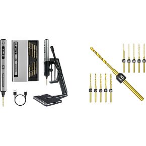 AM ARROWMAX 5-Speed Mini Electric Drill Pen with Benchtop Press & AM ARROWMAX Twist Mini Micro Drill Bits Set