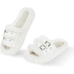 Women's Velvet Slippers Pearl Bow Open Toe Slide House Bedroom Shoes