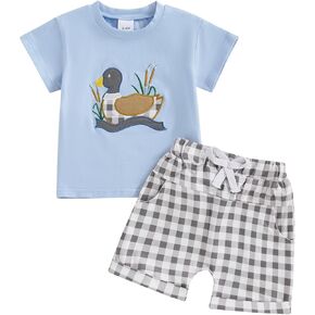 Toddler Baby Girl Boy Clothes Daddys Fishing Buddy Outfit Short Sleeve Shirt Plaid Shorts Summer Clothing Set