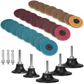 25Pcs 3 inch Roll Lock Sanding Discs Set (Fine Medium Coarse Grit Surface Conditioning Pads) and 4Pcs 2" 3" Quick Change Disc Pad Holder with 1/4'' Shank, for Die Grinder Drill