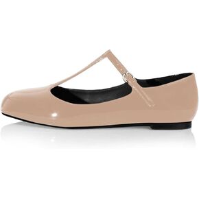 anteikira Women's Classy Round Toe Ballet Flats T-Strap Flats Patent Leather Comfortable Mary Jane Flats Shoes for Women Size 5.5-12US