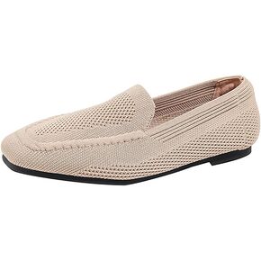 YING LAN Womens Knit Ballet Flats Shoes,Ladies Comfortable Square-Toe Dress Shoes Casual Slip On Soft Ballerina Walking Flats Shoes