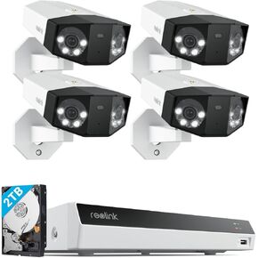 REOLINK Duo 3 PoE 16MP UHD Dual-Lens Security Camera With 180 Panoramic View, Motion Track, F1.6 Color Night Vision, 4X Bundle With NVR RLN8-410 White, 8CH Video Recorder