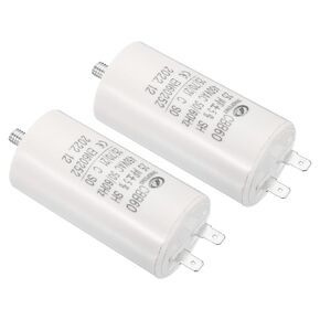 PATIKIL CBB60 35uF Running Capacitor, 2Pcs AC 450V 2 Pins 50/60Hz Cylinder Bottom with M8 Screw for Washing Machine, Water Pump Motor Star,1.76 x 3.71inch