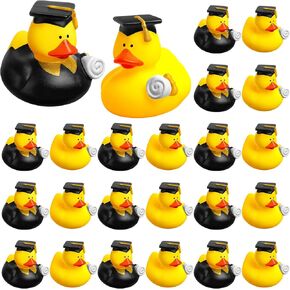 Sratte 24 Pack 2" Graduation Ducks Class of 2025 Diploma Grad Bulk Rubber Ducks for Cruise Student Adults Graduates Gift Prize Graduation Party Decorations(Black, Red)