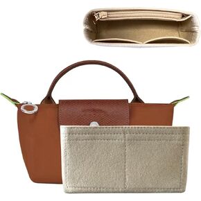 Bag Organizer for Long champ Small Handbags Timid Bag Storage and Organization Inner Pocket Liner Felt-Mini Size (Beige)