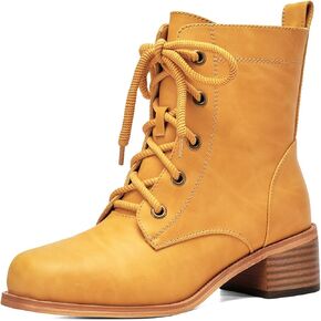 Women's Lace-Up Combat Boots Low Heel Waterproof Casual Fashion Ankle Booties