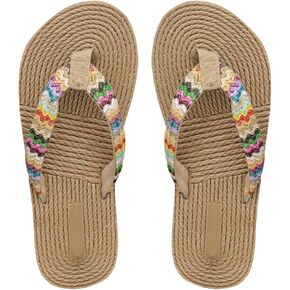 Women's Boho Tribal Braid Flip Flops Boho Thong Sandals Vacation Beach Slide Slippers