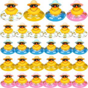 24 Sets Mini Rubber Ducks with Sunglasses in Bulk Summer Hawaii Beach Funny Rubber Ducky Bathtub Shower Ducks for Baby Shower Car Dashboard Decor Valentines Kids Classroom Gift Exchange