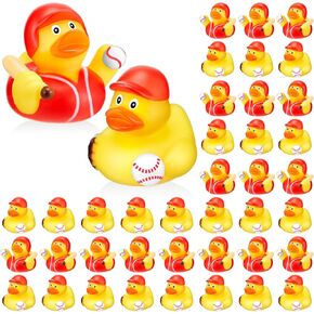 DEEKIN 24 Pcs Baseball Player Rubber Ducks 2 Inch Middle Baseball Theme Party Favors for Team Gift Decoration Yellow Rubber Ducks Rewards for Exchange Gifts