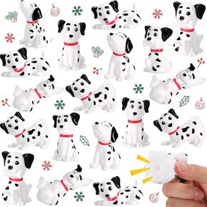 HyDren 24 Pcs Dalmatian Dogs Bulk Mini Dalmatian Figures Rubber Dog Squeaky Cute Floating Toy Swimming Bath Toy Rubber Puppy for Birthday Pet Party Favors Summer Decorations