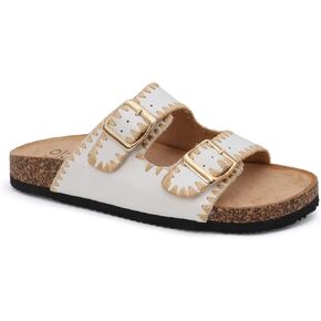 YOKI GIAN-218 Women's Woven Stitch Double Buckle Slide Sandal, Comfortable Summer Sandals for Women