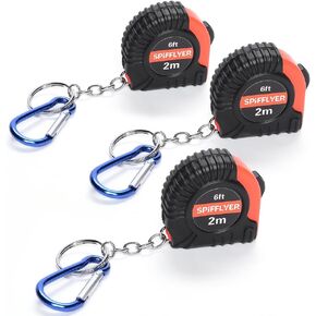 3 pc Small Tape Measure Mini Measuring Tape Keychain 6ft 2M with Spring Snap Hook, Blue & Black