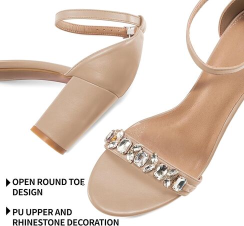 Womens High Heels Comfortable: Black 8 Open Toe Ankle Strap Chunk Heeled Sandals - Buckle Rhinestone Heel for Prom Wedding in Kuwait