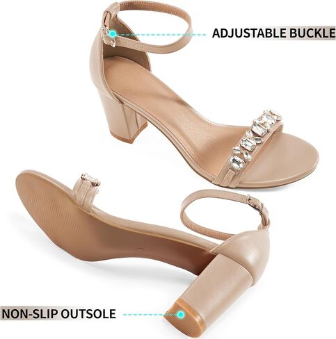 Womens High Heels Comfortable: Black 8 Open Toe Ankle Strap Chunk Heeled Sandals - Buckle Rhinestone Heel for Prom Wedding in Kuwait